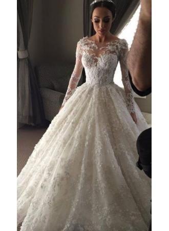 Hochzeit - New Arrival Ball Gown Princess Dress Long Sleeve Lace Wedding Dress_Ball Gown Wedding Dresses_Wedding Dresses_Wedding Dresses 
