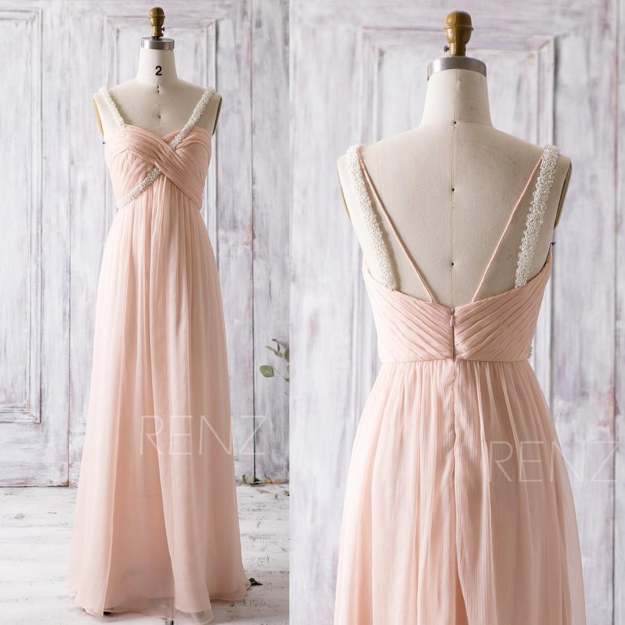 زفاف - 2016 Peach Bridesmaid Dress, Sweetheart Wedding Dress with Bead Belt, Empire Waist Prom Dress, Backless Formal Dress Floor Length (Z089)