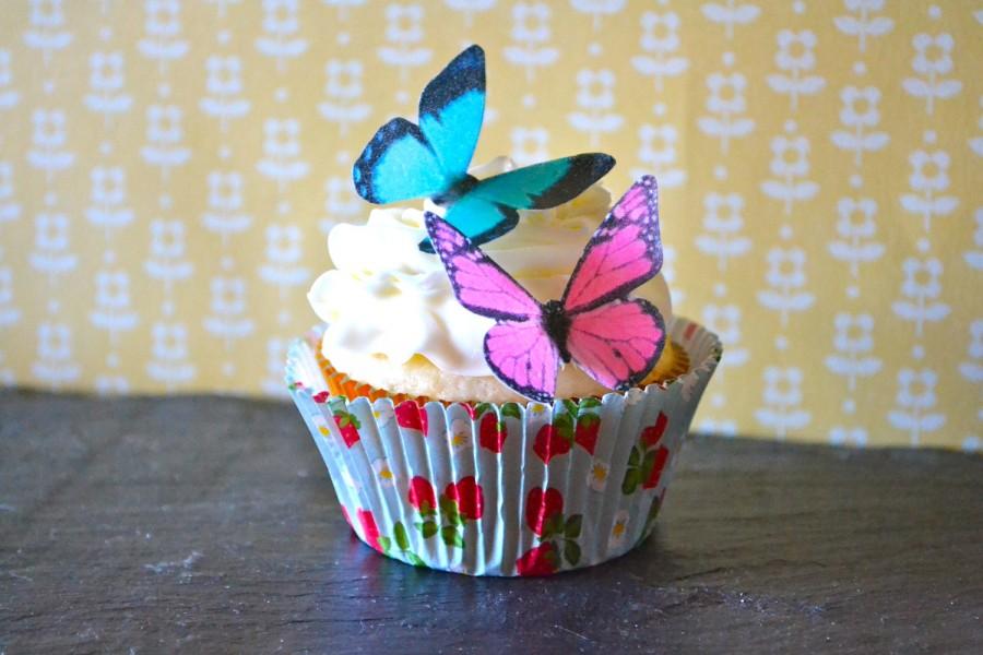 Hochzeit - Wedding Cake Topper EDIBLE Butterflies - Hot Pink and Turquoise Edible Butterfly - Cake & Cupcake Toppers