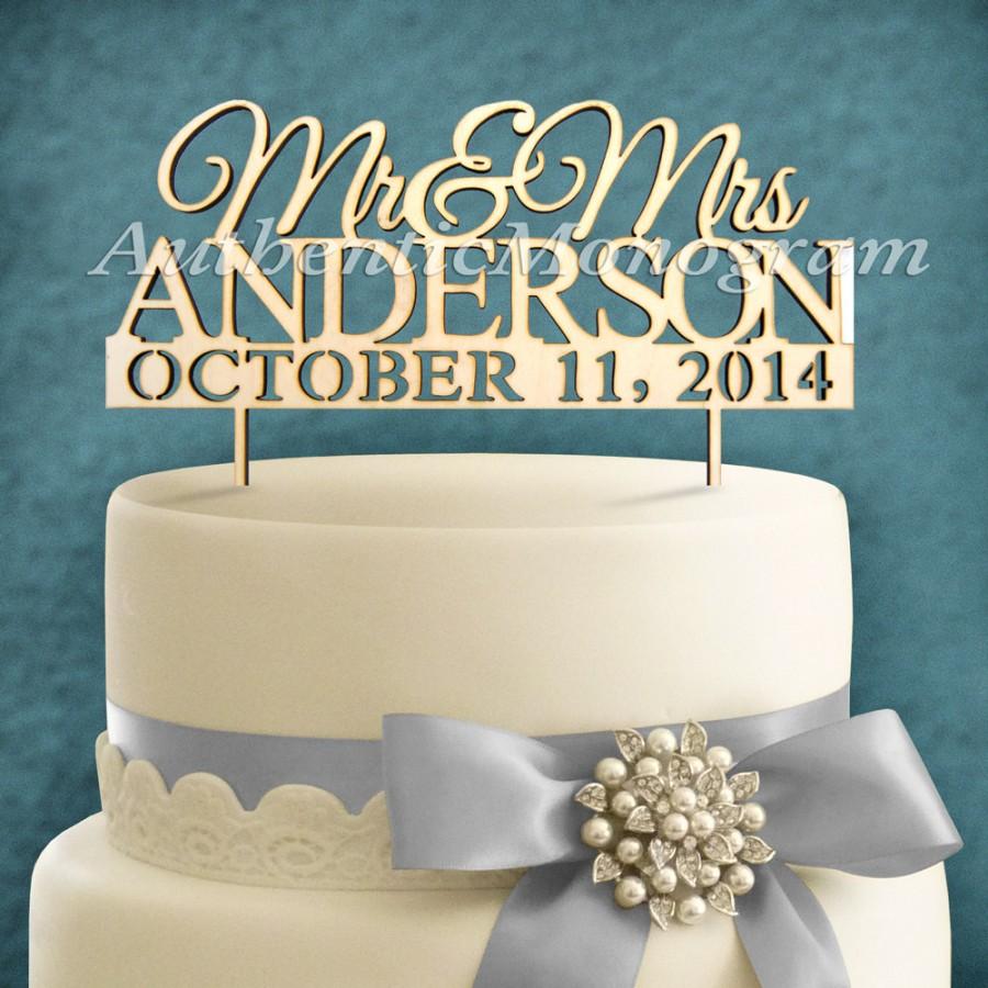 زفاف - 6inch Wooden  Cake Topper Custom MR&MRS, Family Name and Day to REMEMBER Monogram, Wedding, Initial, Celebration, Anniversary 4127