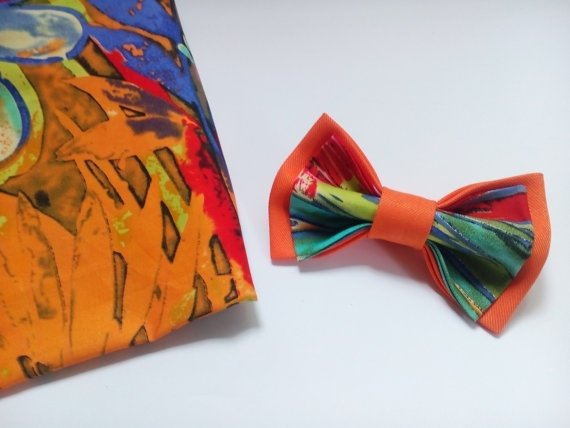 Свадьба - Floral Bow tie Orange Designed by Accessories482 Wedding Bowties Bowtie for man Birthday Gift Tie for Men Necktie for Groom Groomsmen Ties