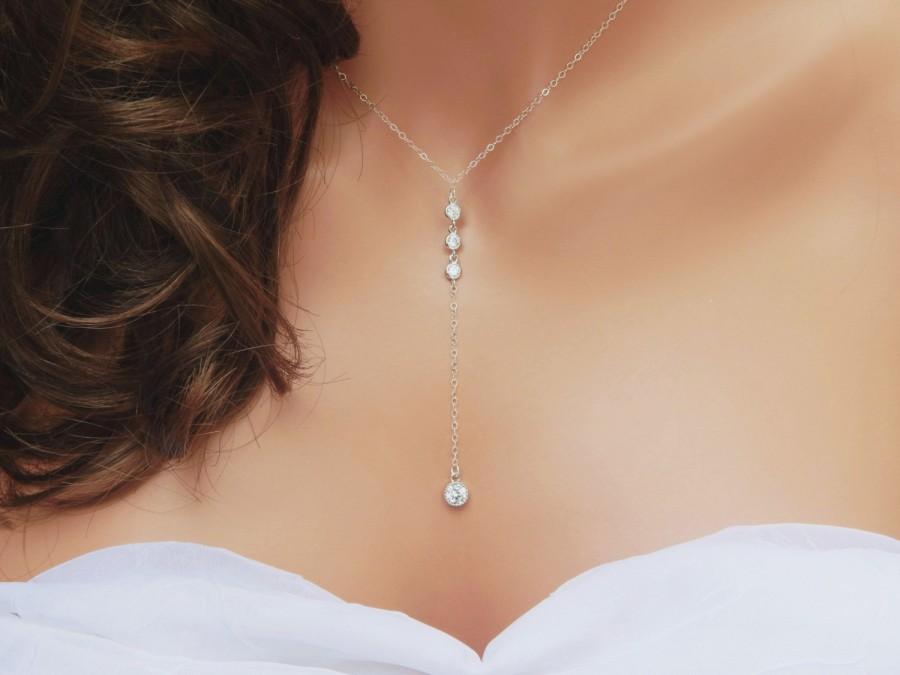 زفاف - Bridal Jewelry, Diamond Lariat, CZ Lariat Y Necklace with Matching Earrings, Available in Sterling Silver, Gold or Rose Gold [N-504]