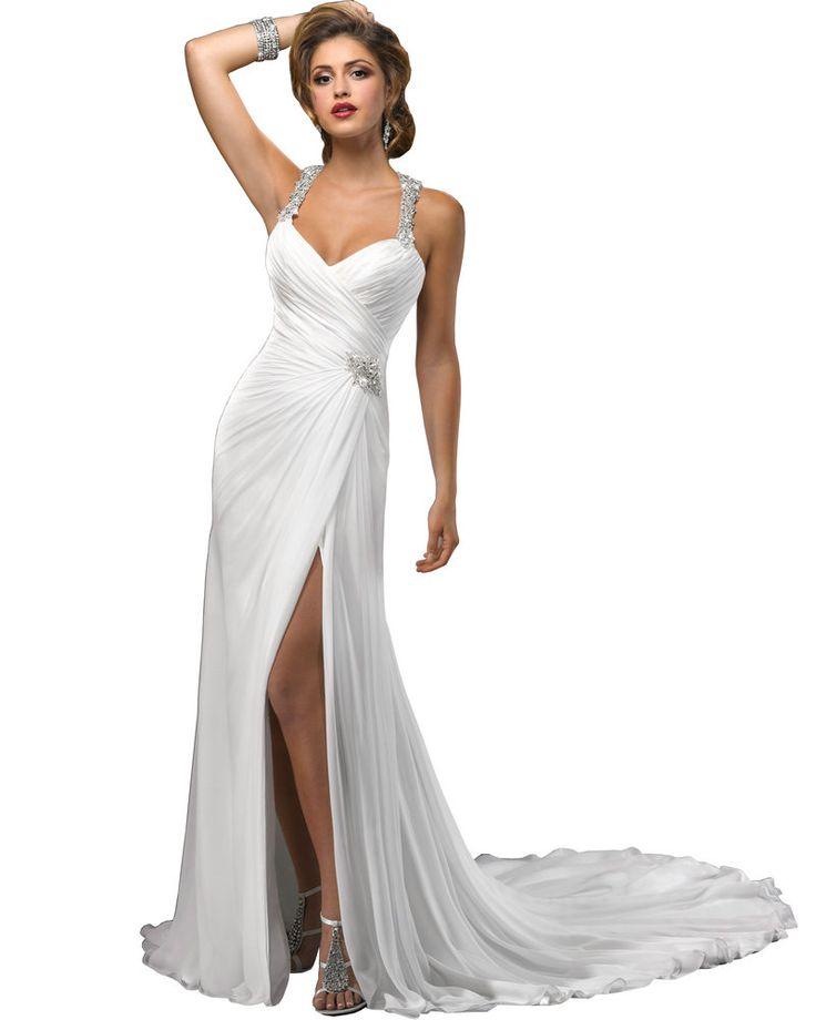 زفاف - Elegant White Chiffon Backless Wedding Dress