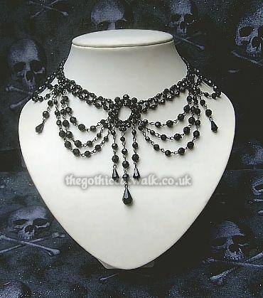 زفاف - Black Beaded Victorian Gothic Choker Necklace #4 