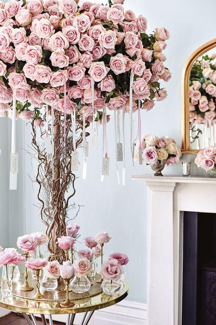 Hochzeit - Rose Tree Hanging Escort Cards Pink Wedding Theme (BridesMagazine.co.uk)