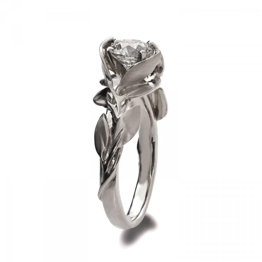 زفاف - Leaves Engagement Ring, 18K White Gold and Diamond engagement ring, engagement ring, leaf ring, filigree, antique,art nouveau,vintage, 7