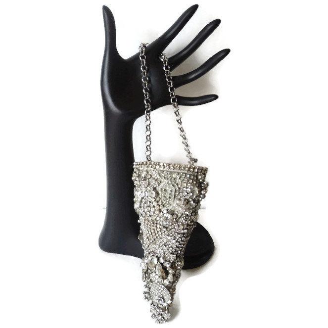 Свадьба - Vintage Tusssie Mussie Rhinestone Jewelry Encrusted Bouquet Holder Display Piece