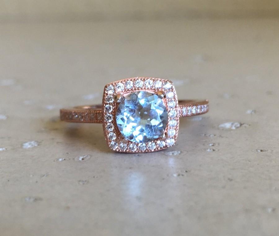 Wedding - Rose Gold Aquamarine Ring- Engagement Ring- Bridal Ring- Rose Gold Ring- Wedding Ring- Aquamarine Ring- Aquamarine- March Birthstone Ring