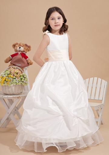 Mariage - Tulle Flowers White Bowknot Ruched Floor Length Straps Zipper Sleeveless