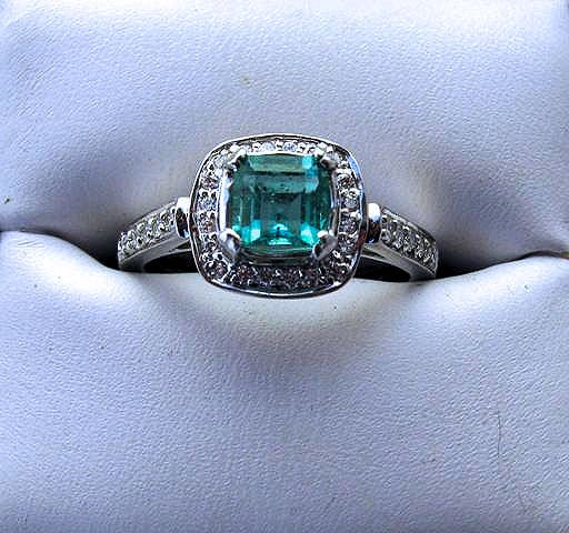 Mariage - Genuine Green Emerald Princess Cushion Cut Diamond 14k White Gold Ring handmade size 5 6 7 8 9 fine jewelry custom Blue Zircon Aquamarine