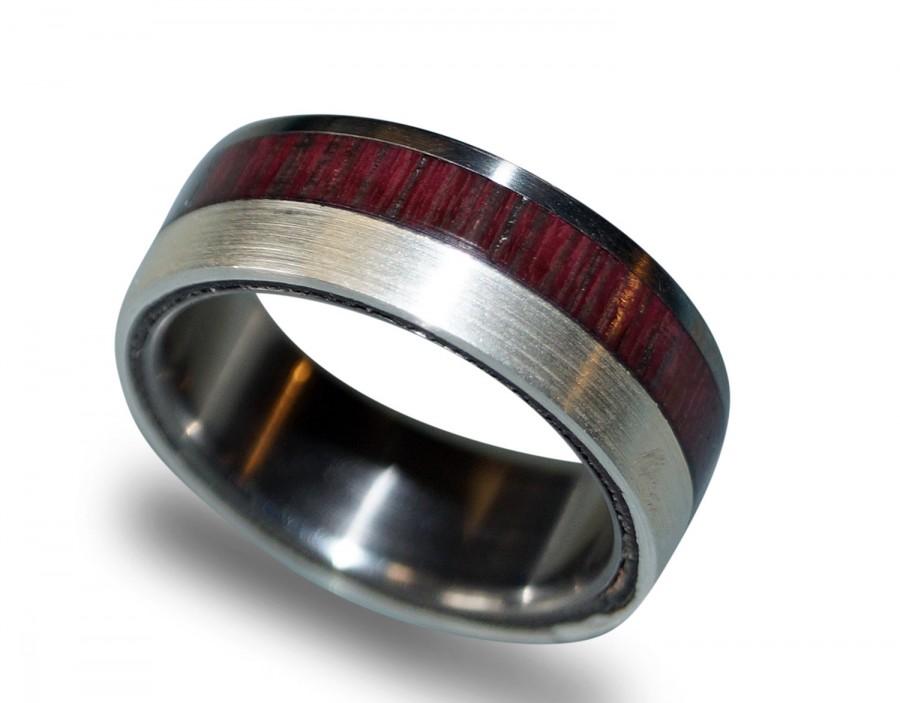 زفاف - Titanium Ring, Women's titanium wedding band, 925 silver ring, amaranth wood ring, Amaranth wood and Silver Inlay