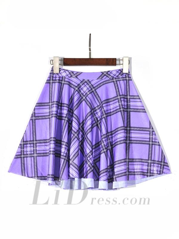 زفاف - Plaid 2016 Hot Spring College Style Digital Printing Purple Plaid Pleated Skirts Skt1214