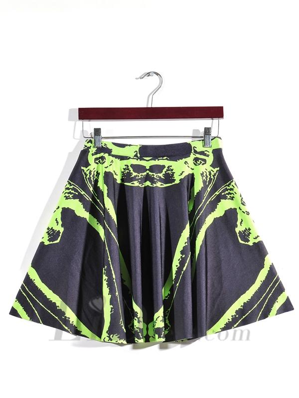زفاف - Digital Green On Skeleton Pleated Skirts Skt1195