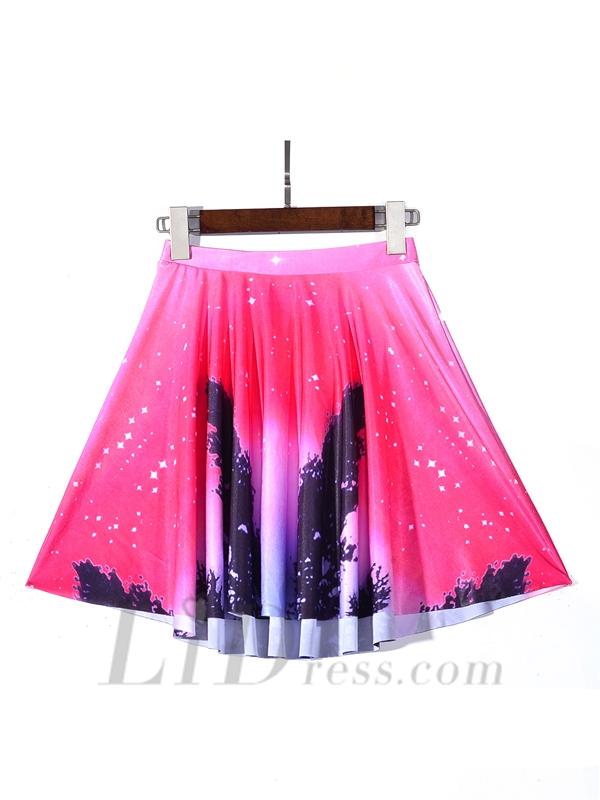 زفاف - 2016 Hot Spring Digital Printing Red Sky Tree Pleated Umbrella Skirt Skt1193