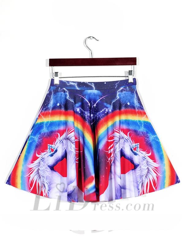 Wedding - Rainbow Unicorn Hot Rainbow Unicorn Digital Printing Pleated Skirts Skt1184