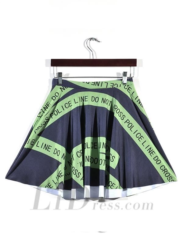 زفاف - Hot Sale Digital Printing Green Warning Stripe Pleated Skirt Skt1183