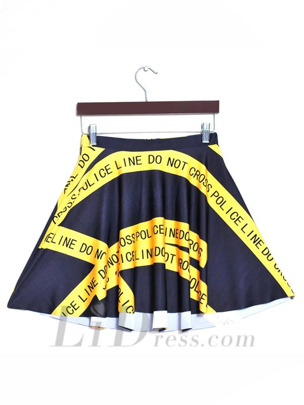 Wedding - Womens Boutique Hot Selling Digital Printing Yellow Warning Stripe Pleated Skirts Skt1174