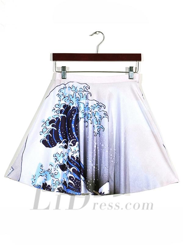 Wedding - Hot Spring Digital Wave Digital Print Pleated Skirts Skt1172