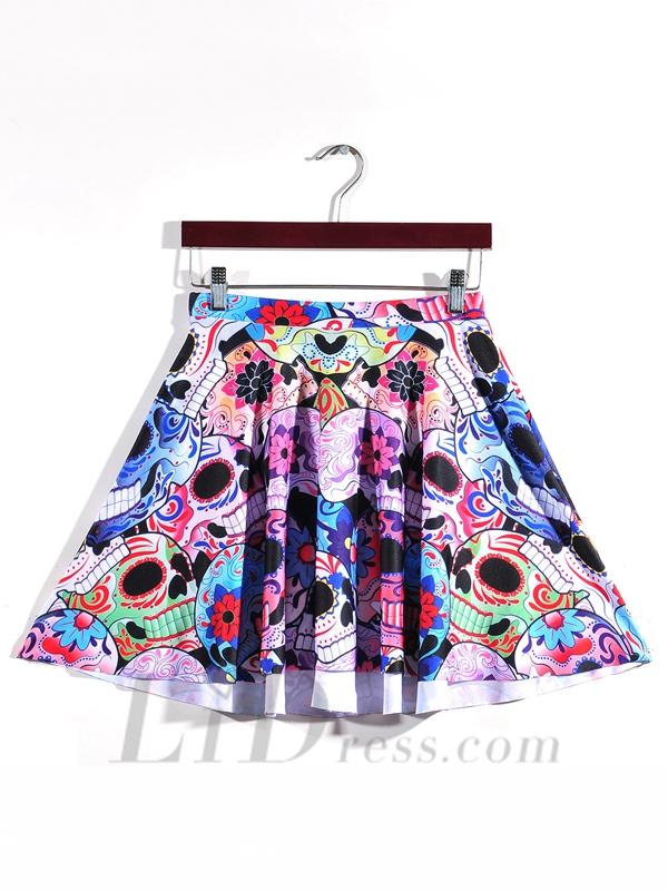 Hochzeit - Hot Selling Digital Printing Color Skull Pattern Pleated Skirts Skt1171