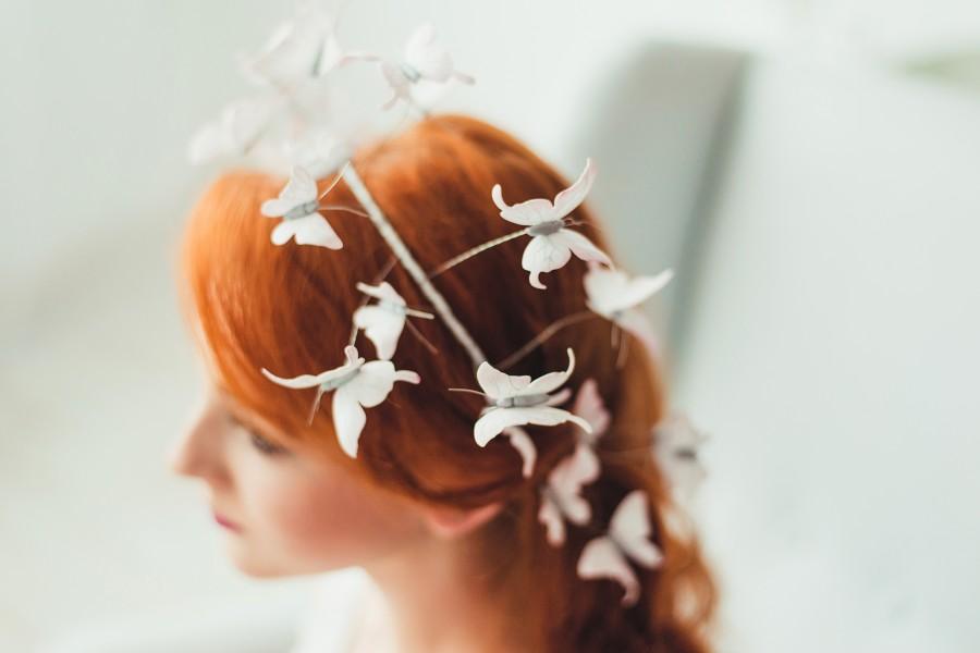 زفاف - White Butterflies Hair Crown