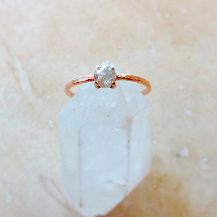 Wedding - Rose Gold Diamond Ring, Diamond Engagement Ring, Alternative Engagement Ring, Rose Cut Diamond Ring, Yellow Gold Light Grey Round Diamond