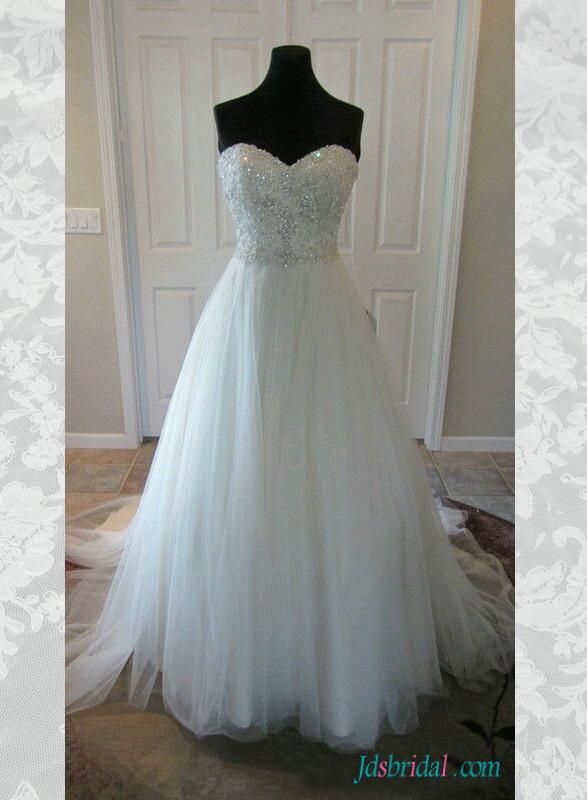 Mariage - H1552 sparkly beading sweetheart neck tulle wedding dress