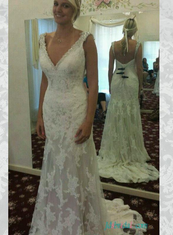زفاف - H1551 Strappy sweetheart neck lace sheath wedding dress