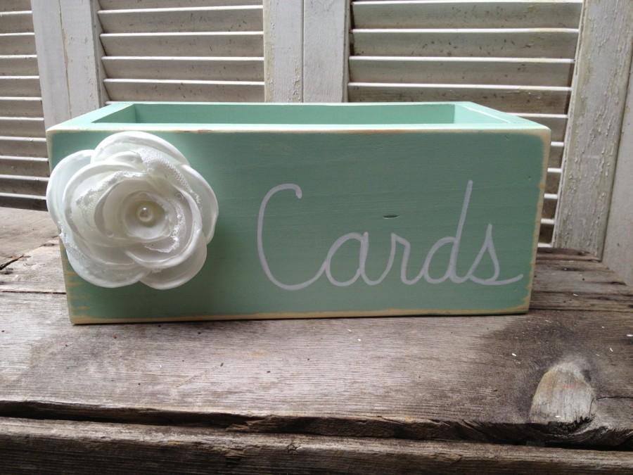 Mariage - Mint and White Wedding Cards Box, Wooden Wedding Cards Holder, Distressed Wedding Box