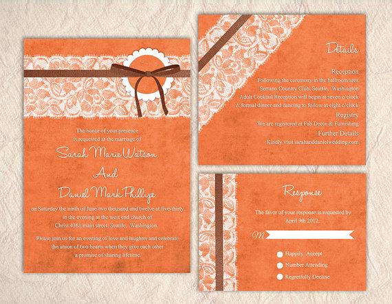 Wedding - Printable Lace Wedding Invitation Suite Elegant Printable Invites Orange Wedding Invitation Rustic Invitation Download Invitation Edited PDF