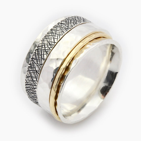 Hochzeit - Unisex Spinner Ring, Triple Spinner Ring, Silver and Gold Spinner,Meditation Ring, Fidget Ring, Worry Ring,spinner ring for woman,spin ring