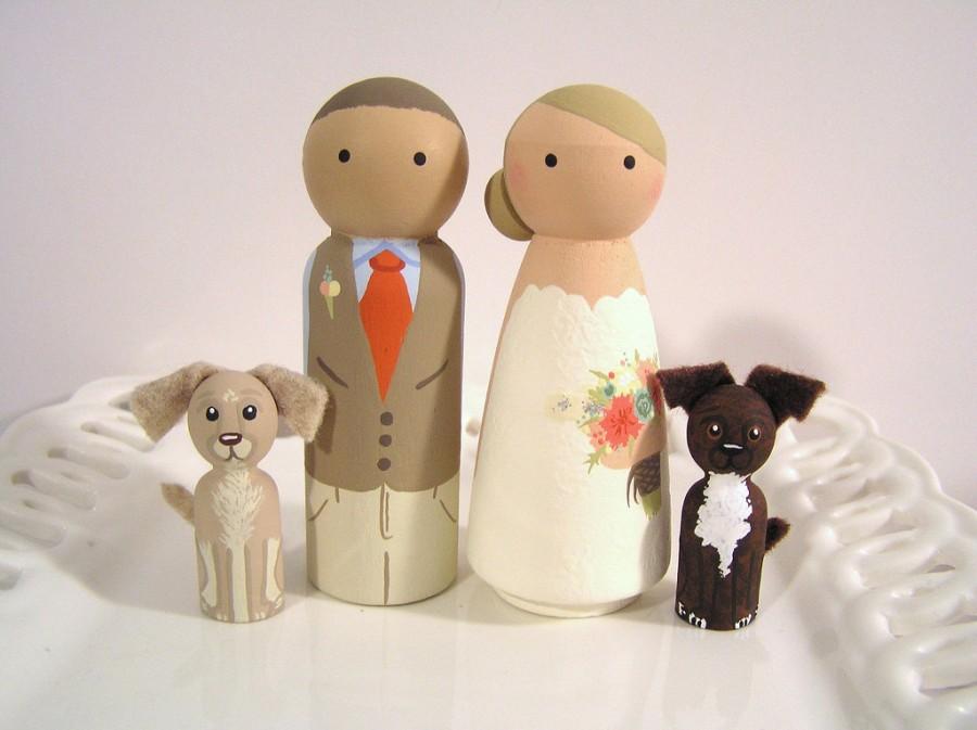 Hochzeit - Cake Cuties- Custom Wedding Cake Toppers LARGE SIZE Plus 2 Animal Friends