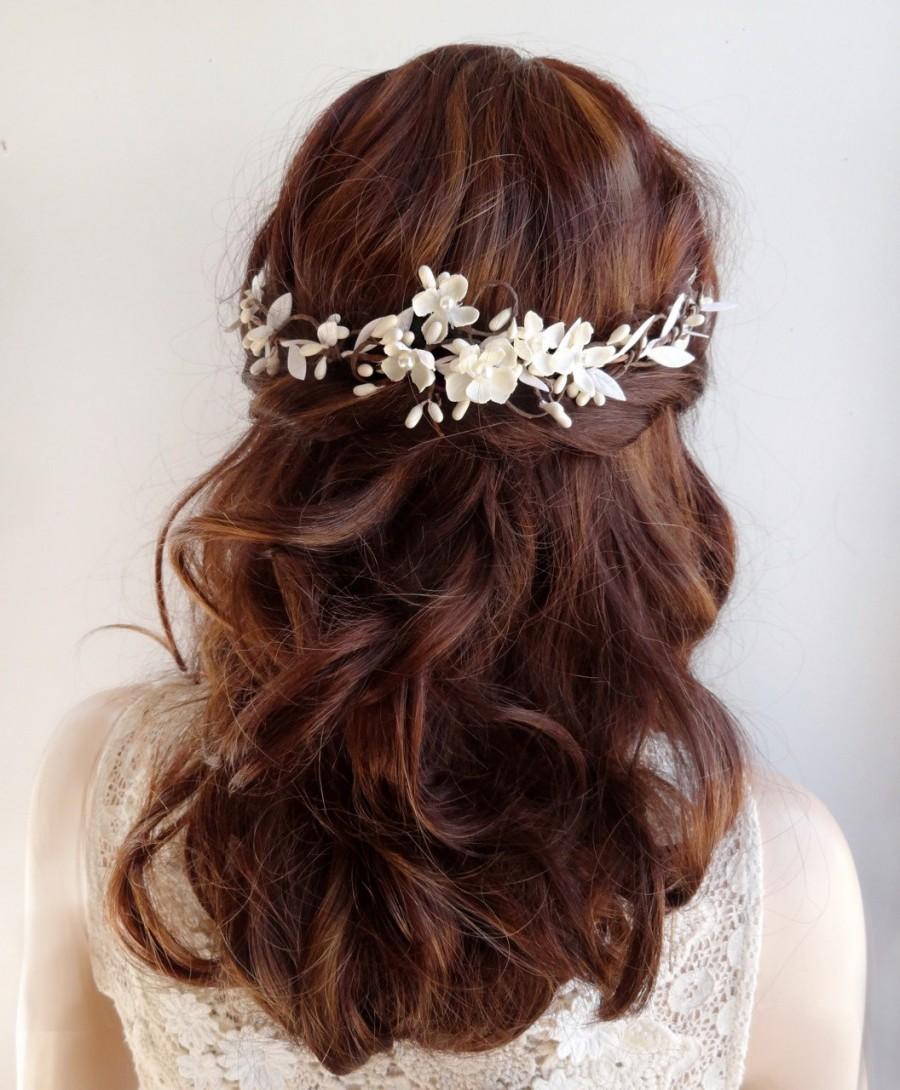 زفاف - bridal hair vine, bridal hair piece, wedding headpiece, ivory hair comb, bridal hair accessories, ivory hair flower, bridal hair flower, #24