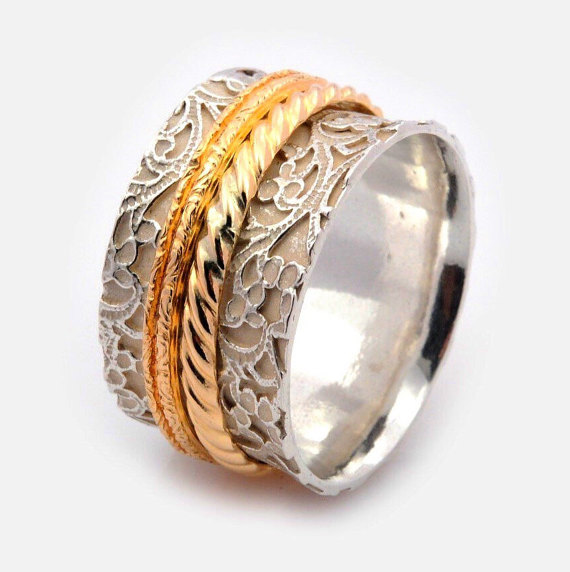 زفاف - wide Spinner ring - meditation band - worry ring - engagement rings - anxiety rings - silver wedding rings - women's ring - R2189