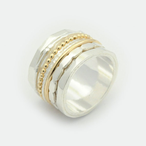 زفاف - Mixed metals Spinner rings for women - meditation Ring - promise rings - Anxiety silver ring - vintage rings - woman's Wedding ring
