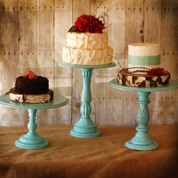 زفاف - One Rustic Tall Pedestal Serving Cake Stands - Set Of 1 - Any Color