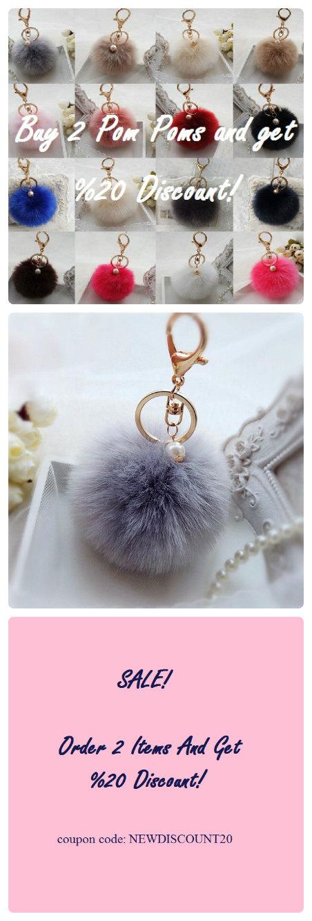 Свадьба - Grey Fashion Fluffy Imitation Rabbit Fur Pom Pom, Fur Pom Ball Bag Charms, Pom Pom Ball Keychain