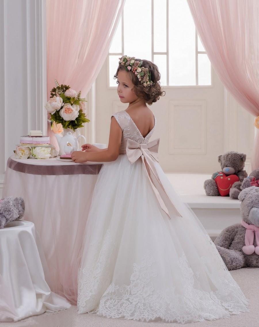 Wedding - Flower Girl Dress, Tulle Flower Girl Dress, Toddler Flower Girl Dress, Baby Flower Girl Dress, Cream Flower Girl Dress,Wedding Bridal