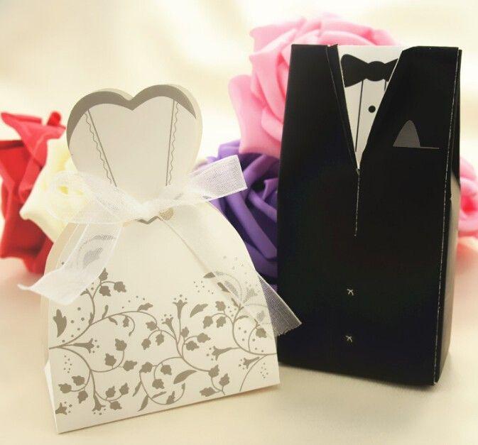 زفاف - (100 Pieces/lot) Bride And Groom Candy Box For Wedding Day