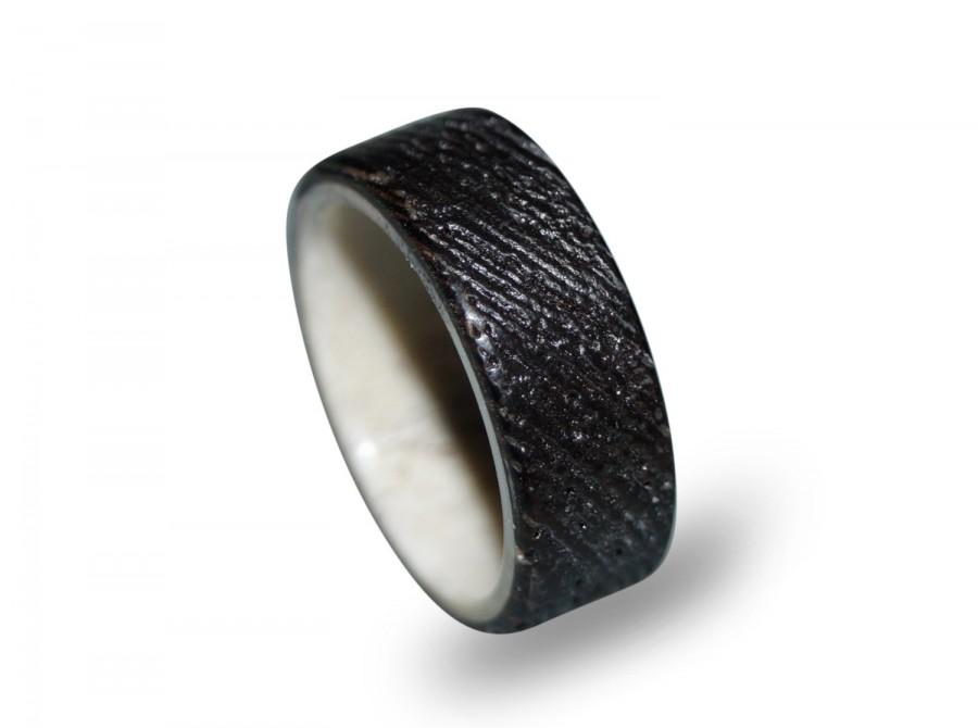 Wedding - Sand Blasted Wenge Wood Ring for Men, Wooden Ring with Deer Antler, Antler Ring for Men