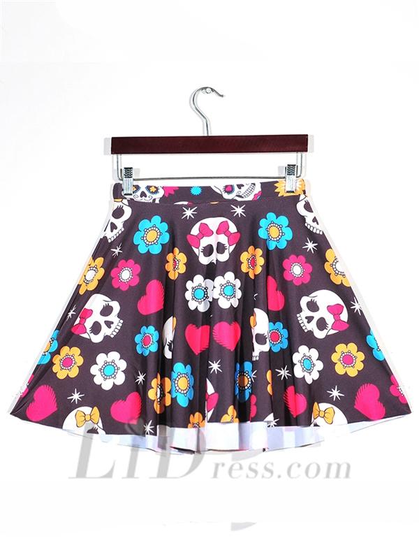 زفاف - Hot Selling Digital Printing Star Skull Skirts Pleated Skirt Skt1156