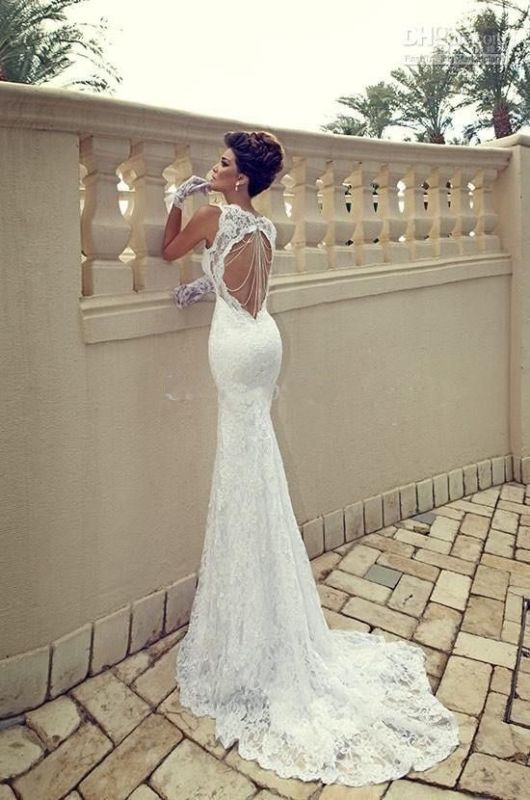 Mariage - New white ivory mermaid lace wedding bridal dress custom size 6 8 10 12 14 16 18