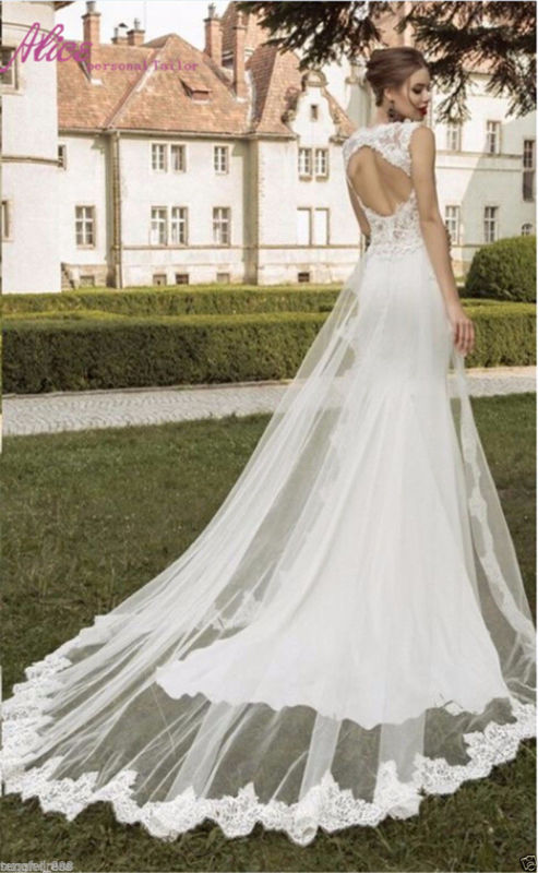 Mariage - New White/Ivory Lace Wedding Dress Bridal Gown Custom Size 6 8 10 12 14 16+