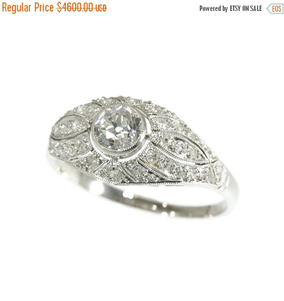 زفاف - Summer Sale Original Art Deco Ring Diamond Platinum 1920s Old European Cut Diamonds Engagement Ring