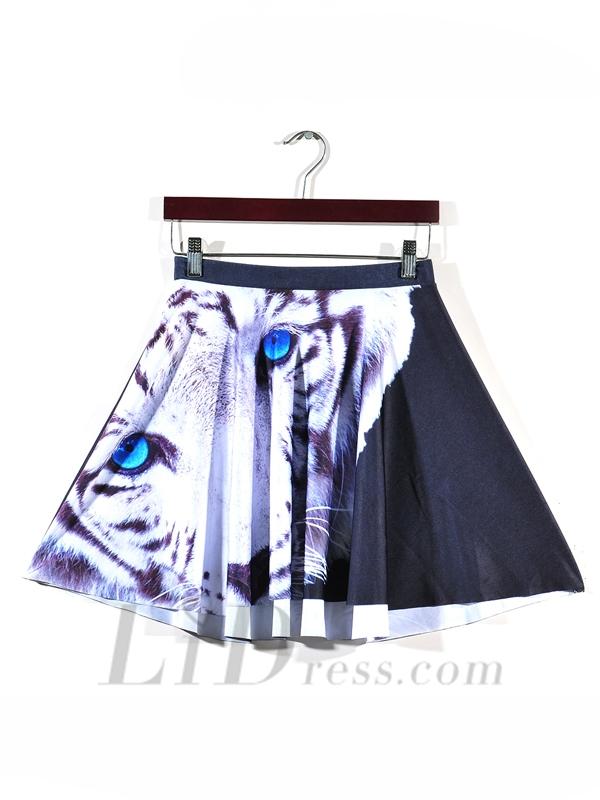 Wedding - Womens Boutique Digital Printing Pleated Skirt, Blue-Eyed White Tiger Skt1130