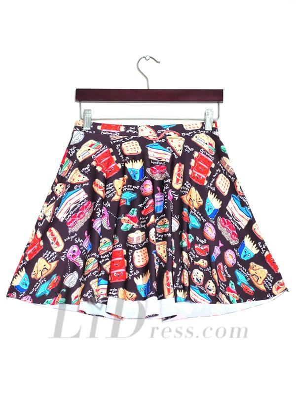 زفاف - Hot Digital Printing Cartoon American Food Pleated Skirts Big Skirt Skt1125