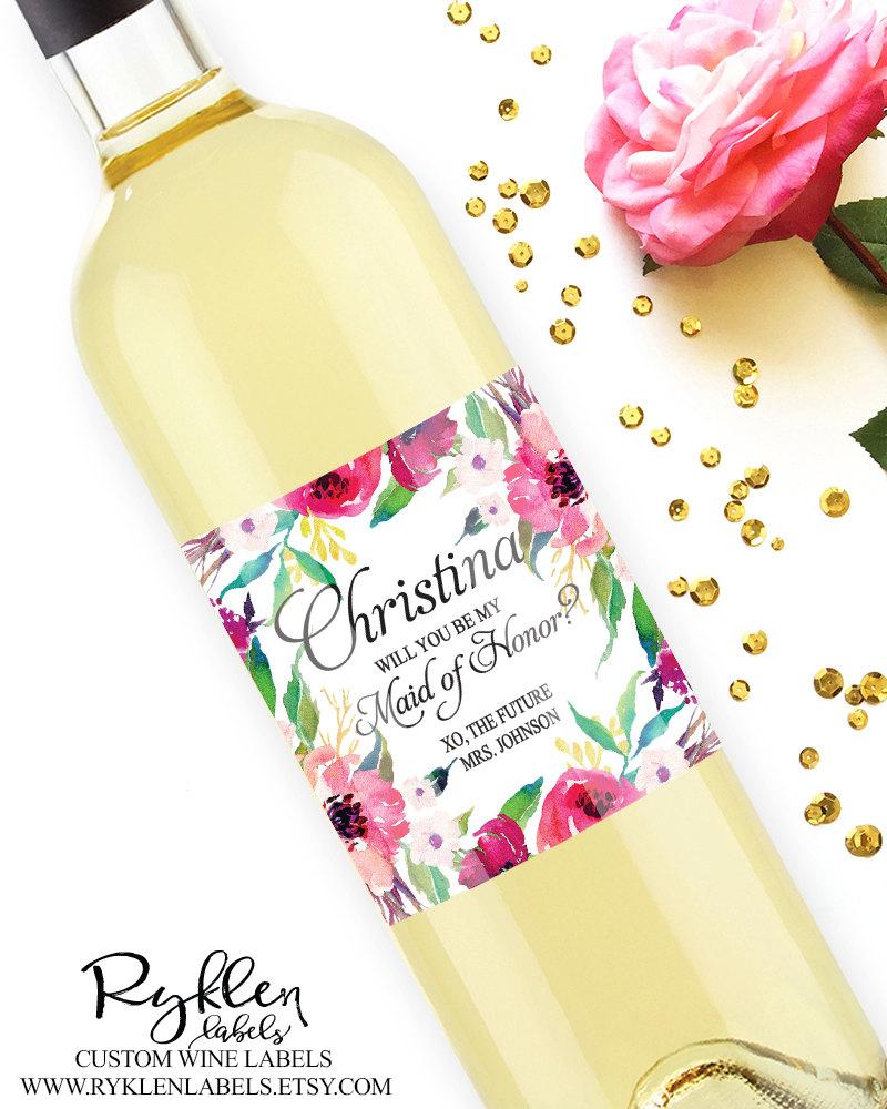 Hochzeit - Floral Bridesmaid Wine Labels, Wine Labels for Bridesmaids, Asking Maid of Honor Ideas, Bridesmaid Thank You, Matron of Honor Proposal