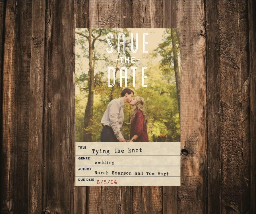 Свадьба - Library Card Photo Wedding Save the Date // 4.25x5.5 // DIY Printable // Modern Wedding, Library Wedding
