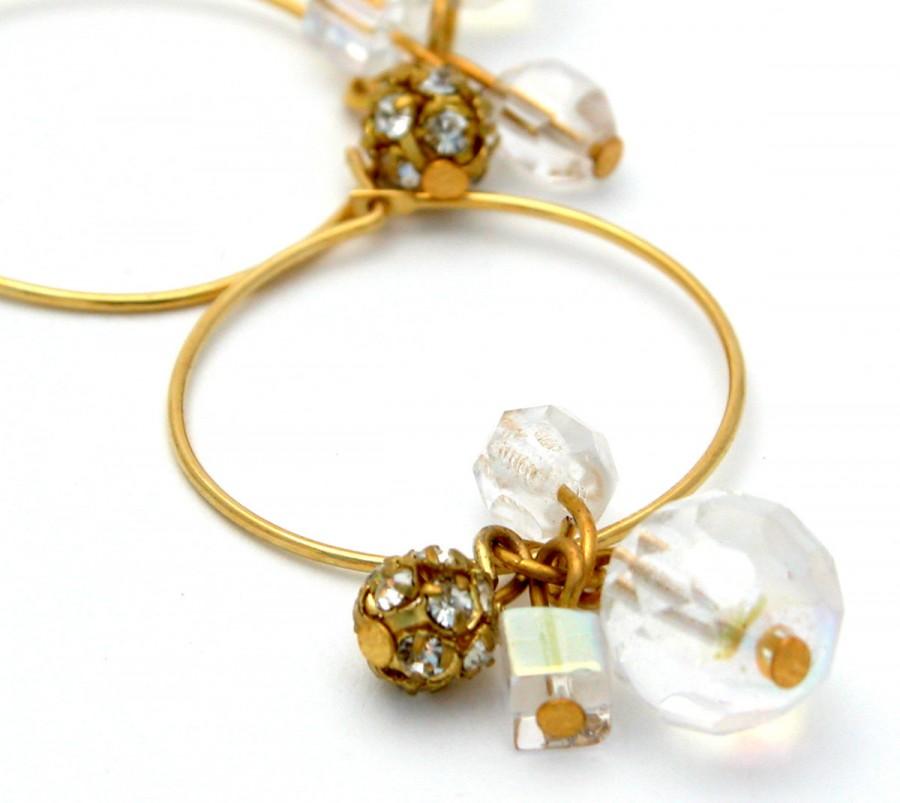 زفاف - Gift For Women, Hoop Earrings,Beaded gold hoops ,Crystals Bride Earrings, Gold Hoops Earrings with Swarovski crystals