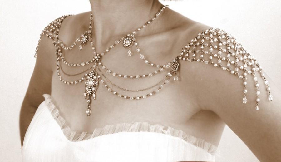 Свадьба - Necklace For The Shoulders,1920s Style,Great Gatsby,Beaded Pearls,Rhinestone,Jazz Age,Gold,OOAK Bridal Wedding Jewelry,Efrat Davidsohn