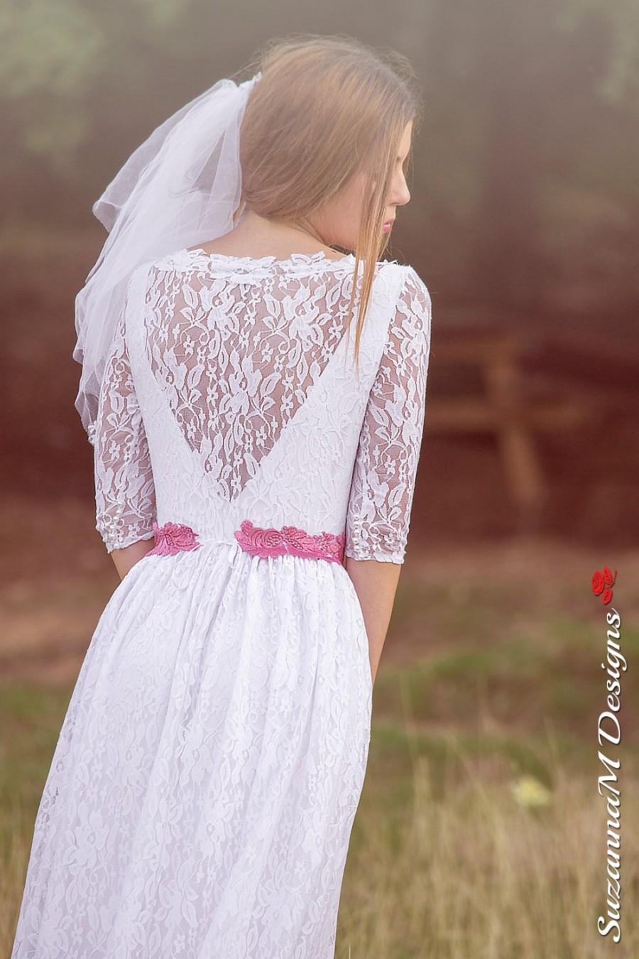 Wedding - White Lace Wedding Dress Romantic Lace Wedding Gown Long Wedding Gown Long Sleeve Wedding Dress - Handmade By SuzannaM Designs